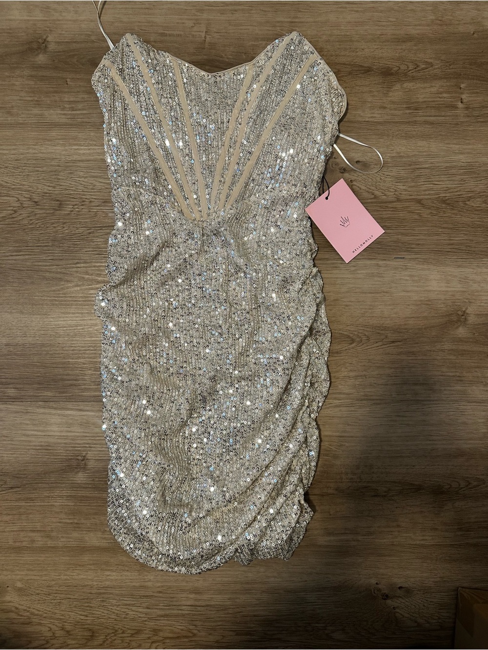 Hello Molly - Sequined Champagne Bodycon Dress with V-Neck